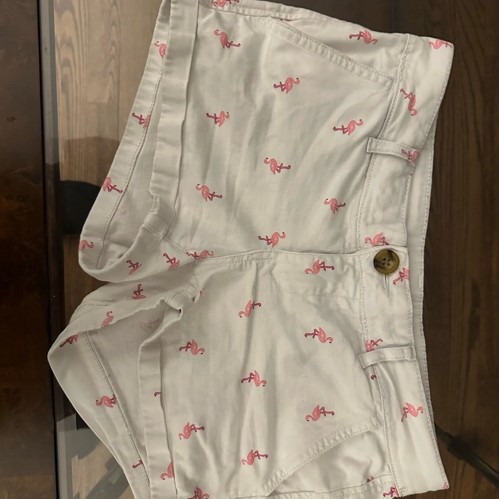 SO White and Pink High Waist Flamingo Shorts